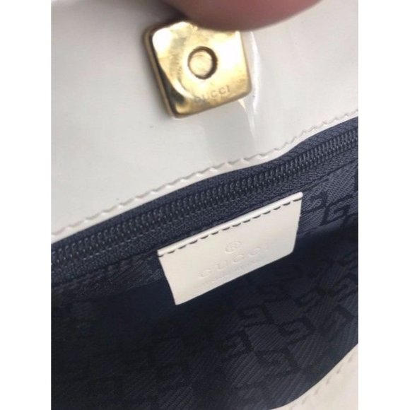 Gucci Vintage White Canvas and Patent Leather Satchel with Black Stripe - Picture 6 of 7